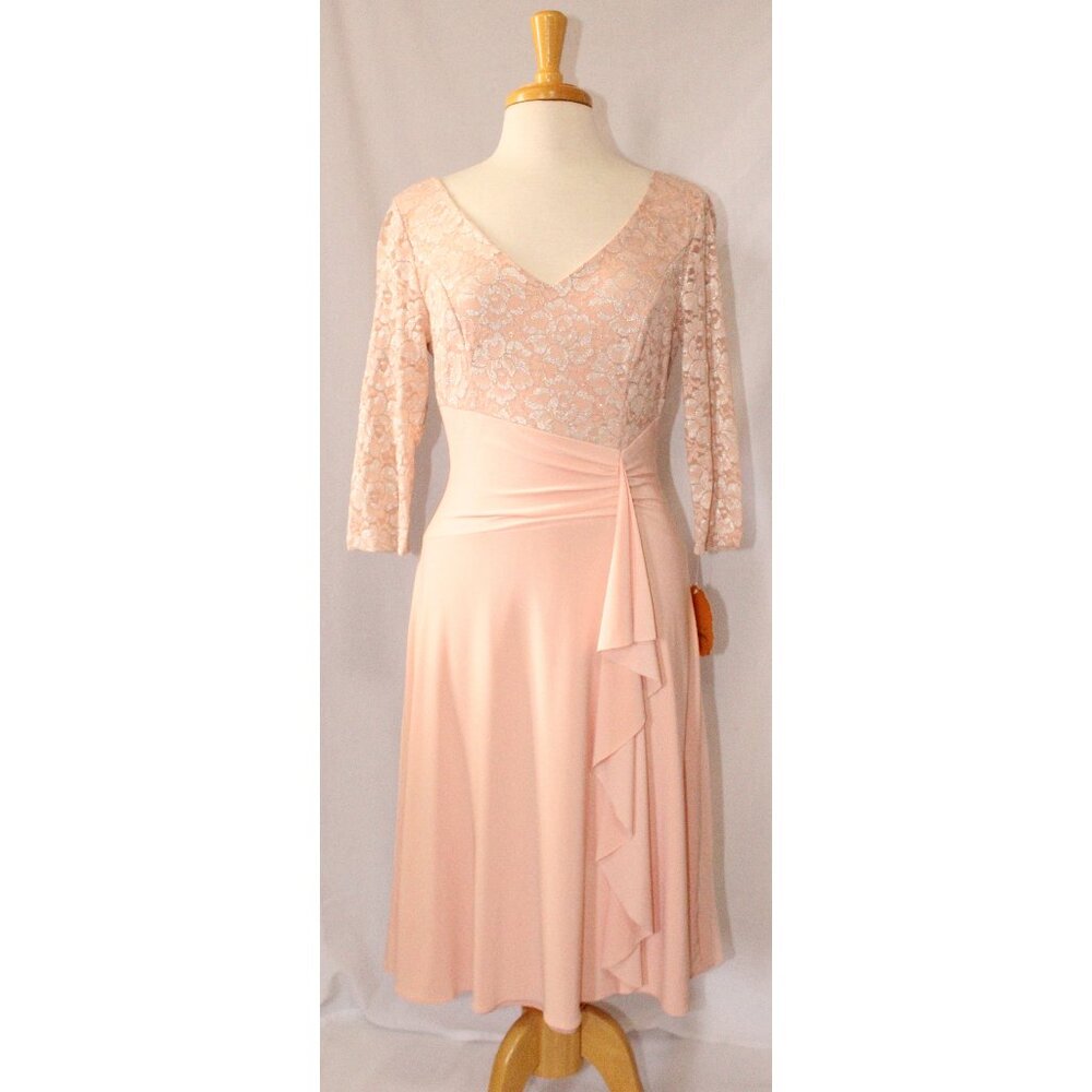 Fanny Fashion #1574 Short Jersey and Lace Formal Dress-Size L-BLUSH-NWT